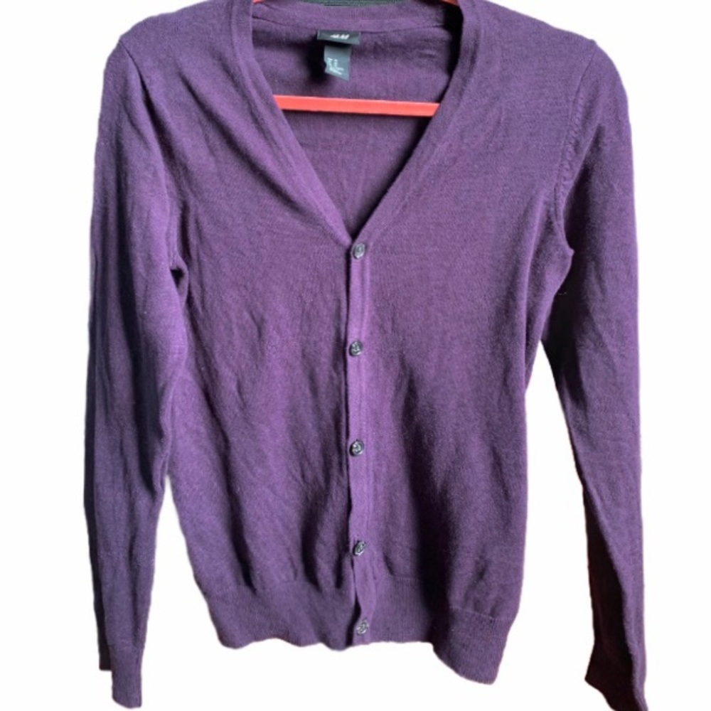 H&M Women’s Purple Button Up V-Neck Knit Cardigan 100% Cotton XS